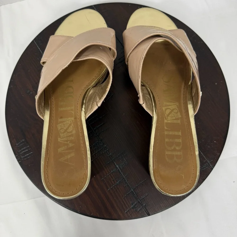 Sam & Libby Womens 10 Pink Beige Criss Cross‎ Cork Wedge Sandal Summer Wedding